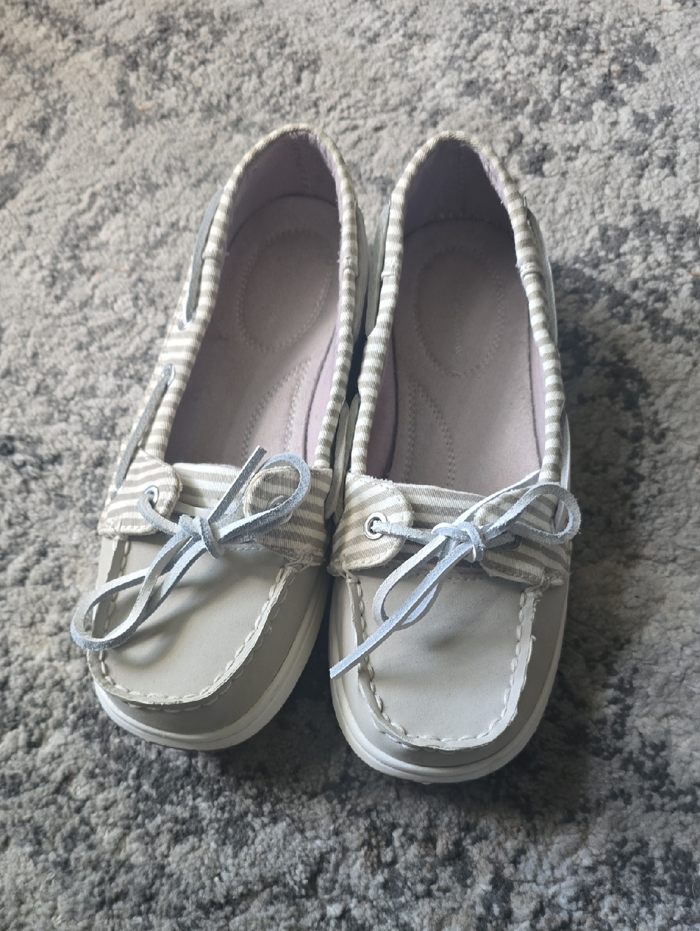 croft & barrow Cream and Light Gray Striped Boat Shoes Flats